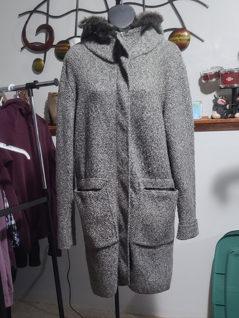 Zara Gray Bouclé Sweater Coat